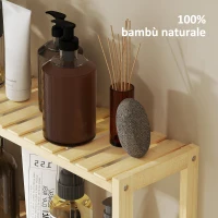 HOMCOM Scaffale per il Bagno a 3 Ripiani Regolabili in 5 Posizioni, in Bambù, 60x15x50 cm, color Legno(m-6)