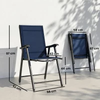 Outsunny Folding Garden Chairs Set of 2, Foldable Garden Dining Chairs with High Back, Armrests, Texteline Seat, Navy Blue(m-3)