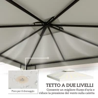 Outsunny Telo Gazebo 3x3 m a 2 Livelli in Poliestere Resistente, Copertura Gazebo 3x3 con 8 Fori di Drenaggio e Cinghie in chiusura a strappo, Crema(m-5)