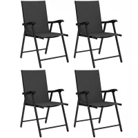 Outsunny Conjunto de 4 Sillas de Jardín Exterior Plegables con Respaldo Alto y Reposabrazos para Terraza Playa 58x62x97 cm Negro(m-1)