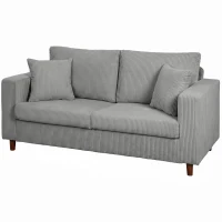 HOMCOM Sofá de 2 Plazas Tapizado en Pana con Asiento Ancho y Profundo y Patas de Madera 170x80x82 cm Gris Claro(m-19)