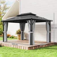 Outsunny 3 x 4m Hardtop Gazebo Canopy with UPF30+ Double Polycarbonate Roof, Aluminium Frame Garden Gazebo Permanent Pavilion with Mosquito Netting and Curtains for Patio, Deck, Grey(m-3)