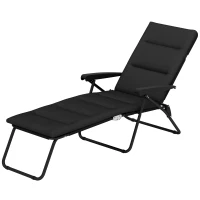 Outsunny Bain de soleil pliable transat inclinable 6 positions avec matelas + accoudoirs acier polyester 153 x 58,5 x 89 cm noir(m-12)