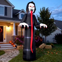 Outsunny 10 FT Halloween Inflatable Skeleton, Scary Halloween Decoration with Built-in LED Lights for Indoor Outdoor Decor(m-13)