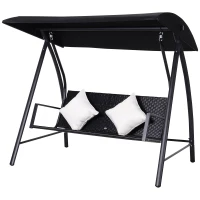 Outsunny Dondolo Polyrattan da Giardino a 3 posti, 2 Cuscini e Baldacchino Ferro Verniciato a Polvere Tetto Idrorepellente Cuscini Sfoderabili 198x124x179cm 360kg(m-10)