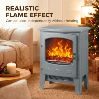 HOMCOM Electric Fireplace, Freestanding Electric Fire with Realistic Flame Effect, Log Burner, 1000W/ 2000W, Grey(m-4)