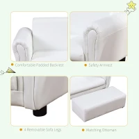 HOMCOM Kids Sofa Bed Kids Twin Sofa Toddler Chair 2 Seater Kids Twin Sofa Chair Boys Girls Couch w/ Footstool (White)(m-7)