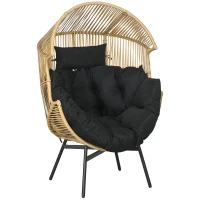 Outsunny Poltrona da Giardino a Uovo con Poggiatesta e Cuscini per Seduta, in Rattan e Acciaio, 89x75x143 cm(m-1)