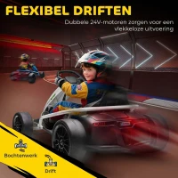 HOMCOM 24 V Elektrische Go-Kart voor Kinderen Tot 13 km/h Gokart met Driftfunctie, Drift-Kart met 2 motoren voor 8–12 jaar Wit(m-5)