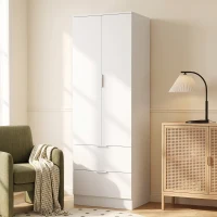 HOMCOM Armario Dormitorio con 2 Cajones, 2 Puertas con Cierre Suave y Barra de Suspensión, 60 x 47 x 180 cm, Blanco(m-5)