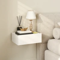 HOMCOM Juego de 2 Mesitas de Noche Flotantes con 1 Cajón Montado en la Pared Estilo Moderno para Dormitorio 40x30x15 cm Blanco(m-7)
