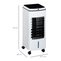 HOMCOM 3-in-1 Evaporative Air Cooler with 4L Water Tank, Portable Fan Cooler with Automatic Oscillation, Timer, Remote, White(m-3)
