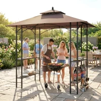 Outsunny 2.5 x 1.5m BBQ Tent Canopy Patio Outdoor Awning Gazebo Party Sun Shelter - Coffee(m-8)