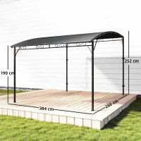 Outsunny Anbaupavillon Pergola mit Metallgestell Dach, wetterfest wandmontiert Pavillon Vordach 2,86 x 3,84 x 2,52 m Grau(m-3)