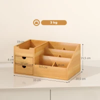 HOMCOM Organizer da Scrivania in Bambù con 2 Cassetti e 7 Scomparti Portaoggetti, 33x20.5x15.5 cm(m-3)