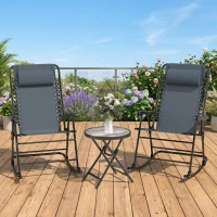 Outsunny Set Tavolino e Sedie da Giardino Pieghevoli e a Dondolo per Esterno, Balcone, Terrazzo, Grigio(m-10)
