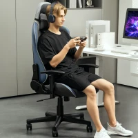Vinsetto Sedia da Gaming Reclinabile a 150° con Funzione Dondolo, in Tessuto Effetto Lino, 66x53x128-138 cm, Grigio(m-9)