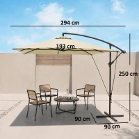 Outsunny Ombrellone da Giardino Decentrato con Base a Croce e Apertura a Manovella, 294x193cm, Beige(m-3)