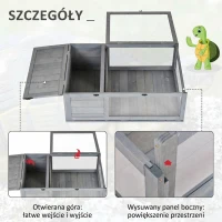 PawHut Całoroczne Mieszkanie dla Żółwia z Strefą Słońca i Snu, Drewniany domek dla żółwi, 91x60,5x32 cm, szary(m-5)