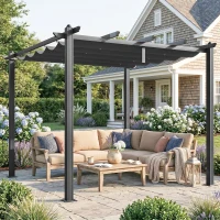 Outsunny Pergola Gazebo 3x3 m con 8 Fori di Drenaggio, in Alluminio, Metallo e Poliestere, Grigio Scuro(m-2)