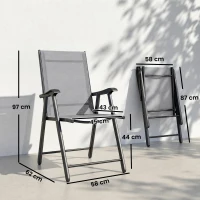 Outsunny Set di 2 Sedie Pieghevoli con Schienale Alto E Braccioli, Grigio Chiaro(m-3)