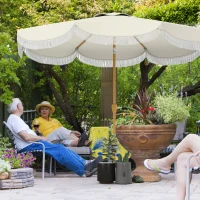Outsunny Parasol de jardin 2,7 ​​m, parasol inclinable d'extérieur UPF 30+ avec manivelle, 8 baleines, bleu clair et blanc(m-2)