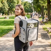 PawHut Transportadora para Cães e Gatos com Rodas Cabo Telescópico 2 Janelas em Malha para Animais até 5 kg Cinza(m-5)