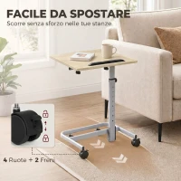 HOMCOM Tavolino Salotto ad Altezza Regolabile con 4 Ruote, in Legno e Metallo, 60x40x72-93.5 cm, Rovere(m-5)