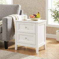HOMCOM Nightstand with 2 Drawers Modern Bedside Table for Bedroom Living Room White(m-8)