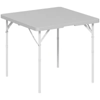 Outsunny Masă de Camping Pliabilă cu 2 Înălțimi Reglabile, 86x86x74 cm, Alb(m-1)