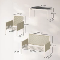 Outsunny Gartenmöbel Set aus Polyrattan Lounge-Set mit 2er Sofa Sessel Glastisch Kissen 4 Personen Braun+Grau(m-3)