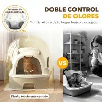 PawHut Arenero para Gatos L Caja de Arena para Gatos con Tapa Extraíble y Bandeja de Acero Inoxidable Extraíble Pala Gris(m-5)