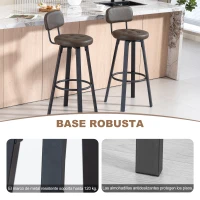 HOMCOM Juego de 2 Taburetes Altos de Cocina Giratorios Tapizados de PU con Respaldo Marco de Metal Reposapiés Marrón Oscuro(m-7)