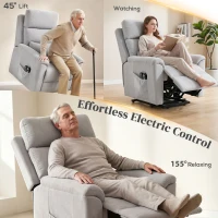 HOMCOM Power lift recliner chair with Massage and Heat, Terry Cloth Electric Lift Chair with Spring Cushion, Light Grey(m-4)