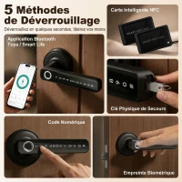 HOMCOM Serrure de Porte Intelligente, 5 Accès par Empreinte, Code, Carte NFC, Application Tuya/Smart Life et Clé, Noir(m-4)