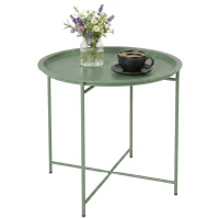 Outsunny Petite table basse ronde table d'appoint plateau amovible avec bord relevé pieds pliables en acier Ø 46 x 53 cm vert(m-16)