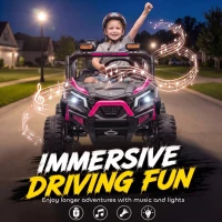 AIYAPLAY Voiture Electrique Enfants UTV 24V 2 Places, 2 Moteurs 120W, Batterie Lithium, 4-6km/h, Télécommande, 3-8 Ans, Rose(m-6)