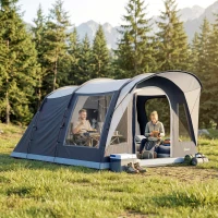 Outsunny Tenda Tunnel 2-4 Persone, Camera da Letto, Zona Giorno, Impermeabile, Blu Navy(m-10)