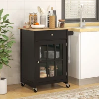 HOMCOM Carrello Cucina con Cassetto, Armadietto Regolabile e Portasciugamani, in Legno, 67x48x86.5 cm, Nero e Rovere(m-2)