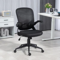 HOMCOM Scaun de birou ergonomic cu înălțime reglabilă, brațe rabatabile și material textil tip plasă, negru(m-10)