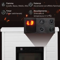 HOMCOM Camino Elettrico 1800W con Effetto Fiamma e Telecomando, in Legno, Metallo e Vetro, 96.5x22x81.7 cm, Bianco(m-5)