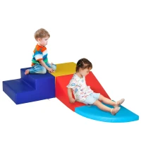 HOMCOM 4 Blocs de construction XL - modules de motricité - jouets éducatifs - parcours motricité enfant mousse EPE polyuréthane, bleu, jaune, rouge(m-11)