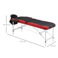 HOMCOM Camilla Masaje Plegable Camilla Estética Profesional de Aluminio de 3 Zonas con Respaldo Altura Ajustable 9 Niveles Reposacabezas Extraíble Reposabrazos Bolsa para Spa 210x81 cm Negro y Rojo(m-3)