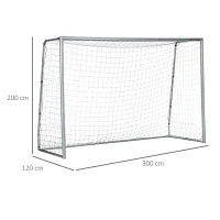SPORTNOW Porta da Calcio Grigia 300x120x200 cm con Viti e Picchetti inclusi, in PE e Metallo(m-3)