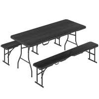 Outsunny Ensemble table pliante et bancs de pique-nique 180 cm avec poignées de transport, noir(m-13)