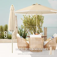 Outsunny Sombrilla de Jardín Ø265x244 cm con Manivela Manual Ángulo Ajustable y Flecos de Estilo Boho para Terraza Piscina Crema(m-8)