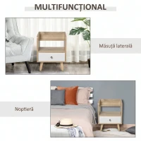 HOMCOM Noptiera Economie Spatiu Mobilier cu Sertar si Raft in Lemn 37x30x48cm - Stejar / alb(m-7)