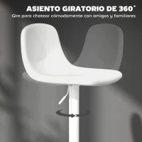 HOMCOM Conjunto 2 Taburetes Altos Ajustables 360° con Respaldo y Reposapiés para Cocina Bar o Comedor 40,5x44x84-104 cm Blanco(m-5)