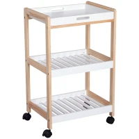 HOMCOM Chariot de service desserte de cuisine à roulettes 2 étagères + plateau amovible bois de pin MDF blanc(m-15)