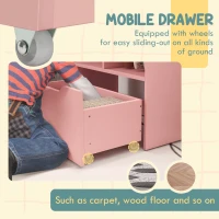 HOMCOM Kids Bookshelf, Toy Organiser, with Storage Drawer, Wheels - Pink(m-6)
